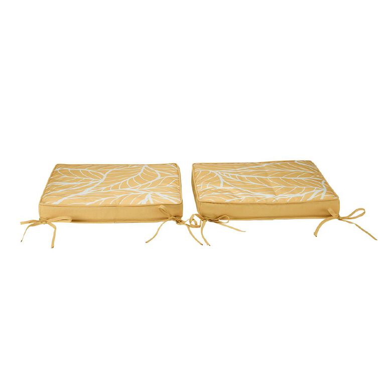 Living & Co Outdoor Chairpad 2 Pack Leaves Yellow 40cm x 40cm, , hi-res