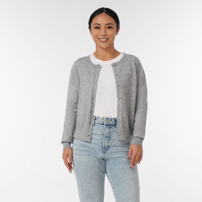 H&H Women's Essential Cardigan, Grey Marle, hi-res