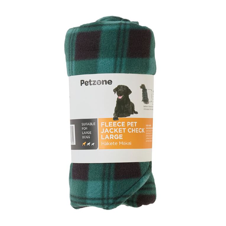 Petzone Fleece Pet Jacket Check Green Large, , hi-res