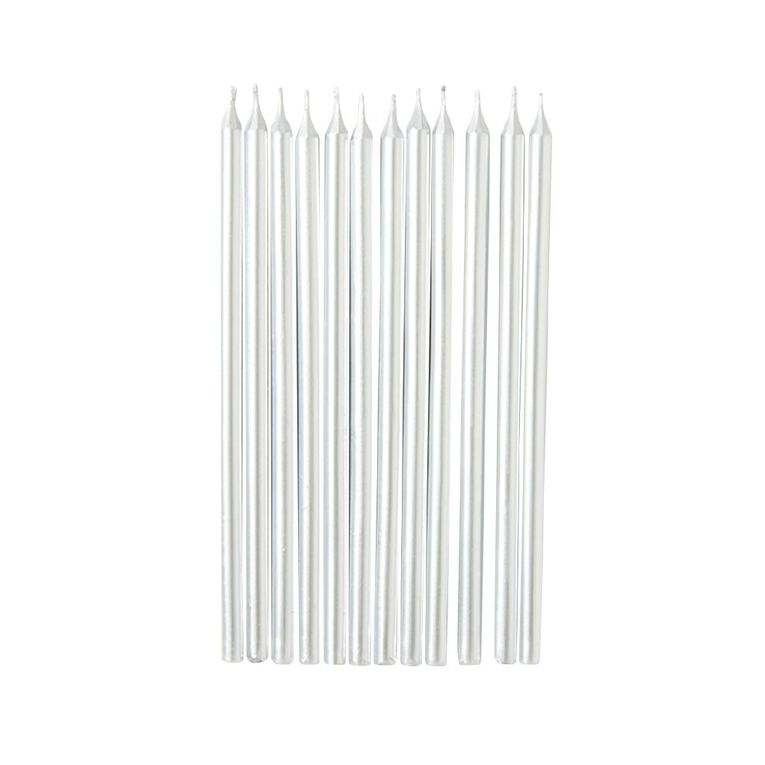 Hoorah Long Silver Candles 12 Pack, , hi-res