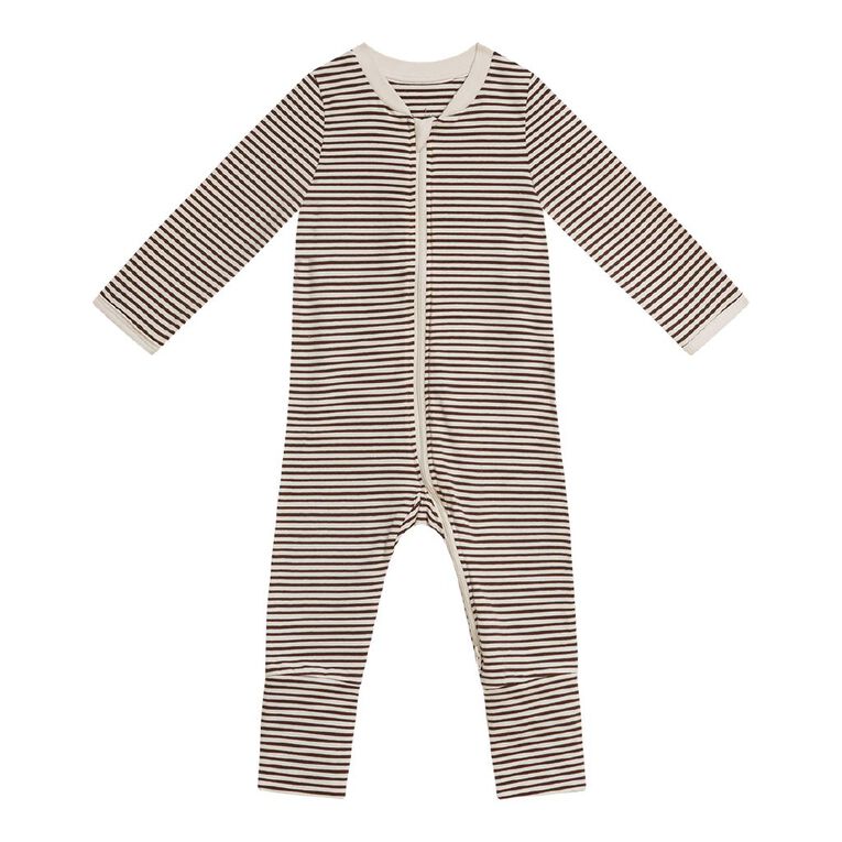 Young Original Babies' Zip-Thru Footless All-in-One, Brown Dark STRIPE, hi-res