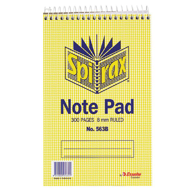 Spirax Notebook Spiral No.563B 300pg 8mm Ruled 200 x 127mm Yellow Mid, , hi-res