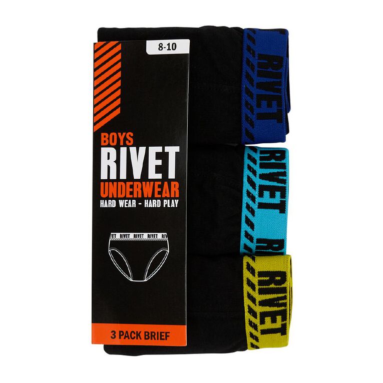 Rivet Boys' Briefs 3 Pack, Black/Blue, hi-res