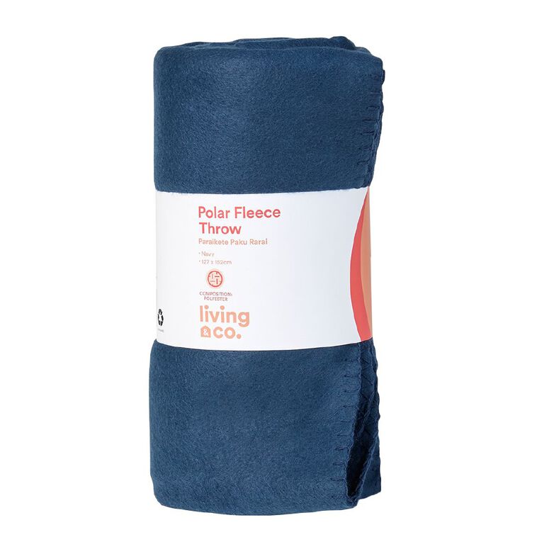Living & Co Polar Fleece Throw Navy 127cm x 152cm, , hi-res