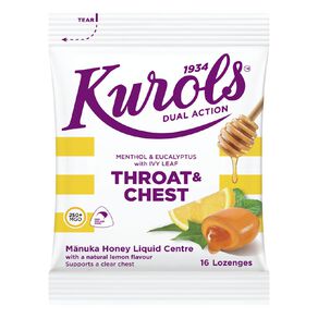 Kurols Dual Action Lozenges Throat & Chest 16 Pack