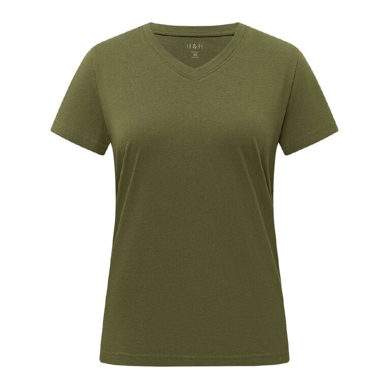 H&H Women's Short Sleeve V-Neck Tee, Green Mid, hi-res