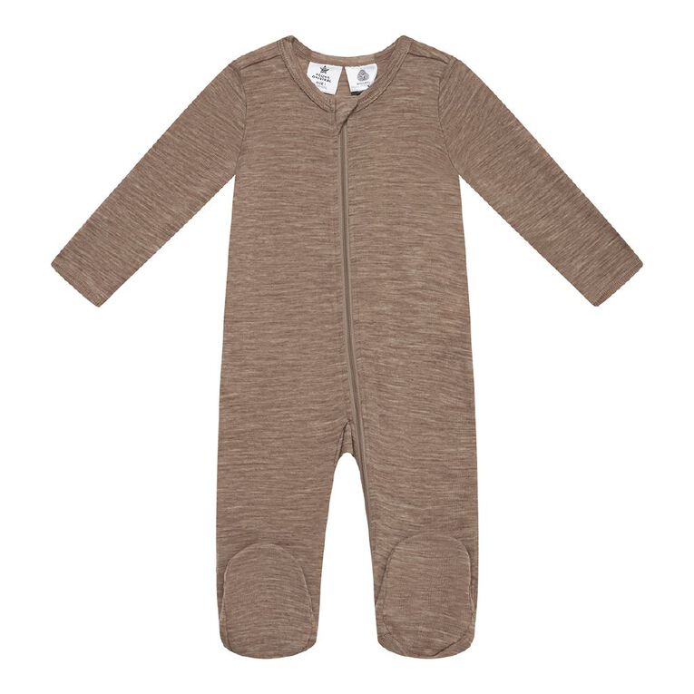 Young Original Babies' Merino Zip-Thru All-in-One, Brown Mid, hi-res