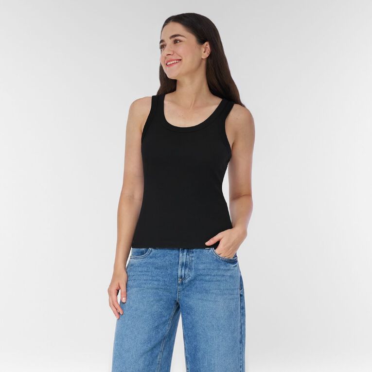 H&H Women's Rib Scoop Neck Tank, Black, hi-res