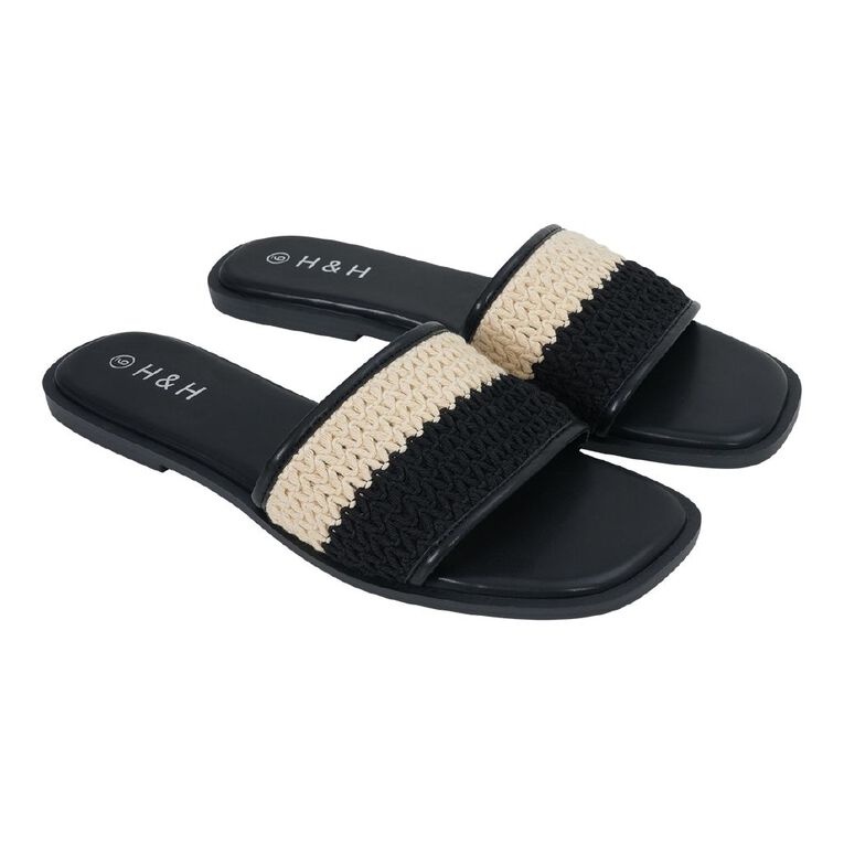 H&H Women's Crochet Square Toe Slides, Black, hi-res