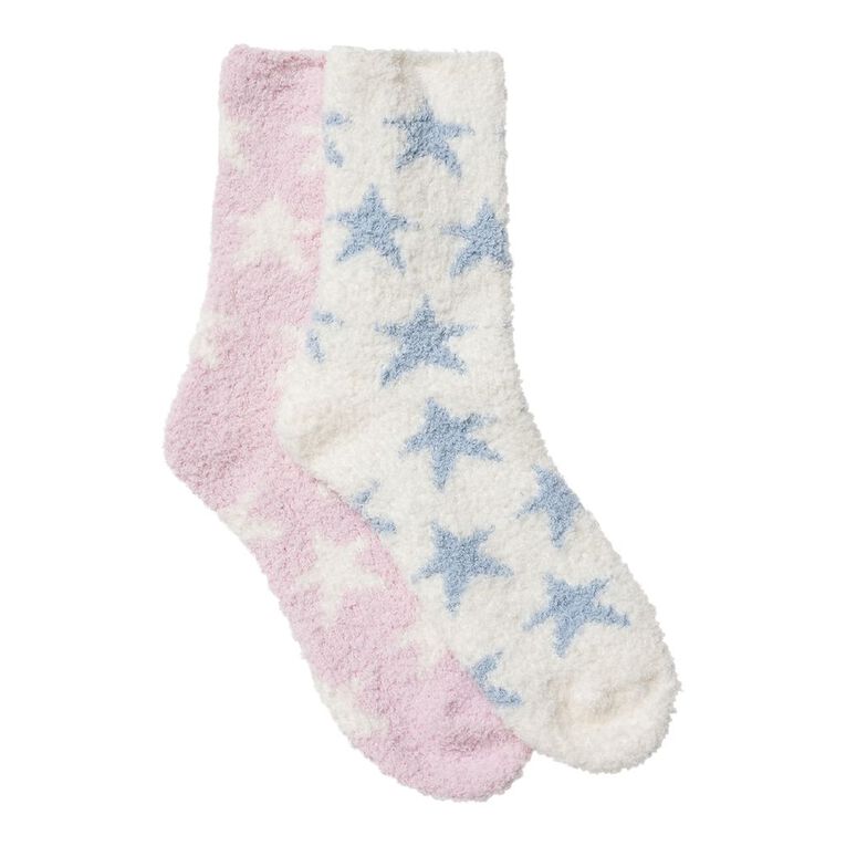 H&H Women's Cosy Bed Socks 2 Pack, Blue Dark STARS, hi-res