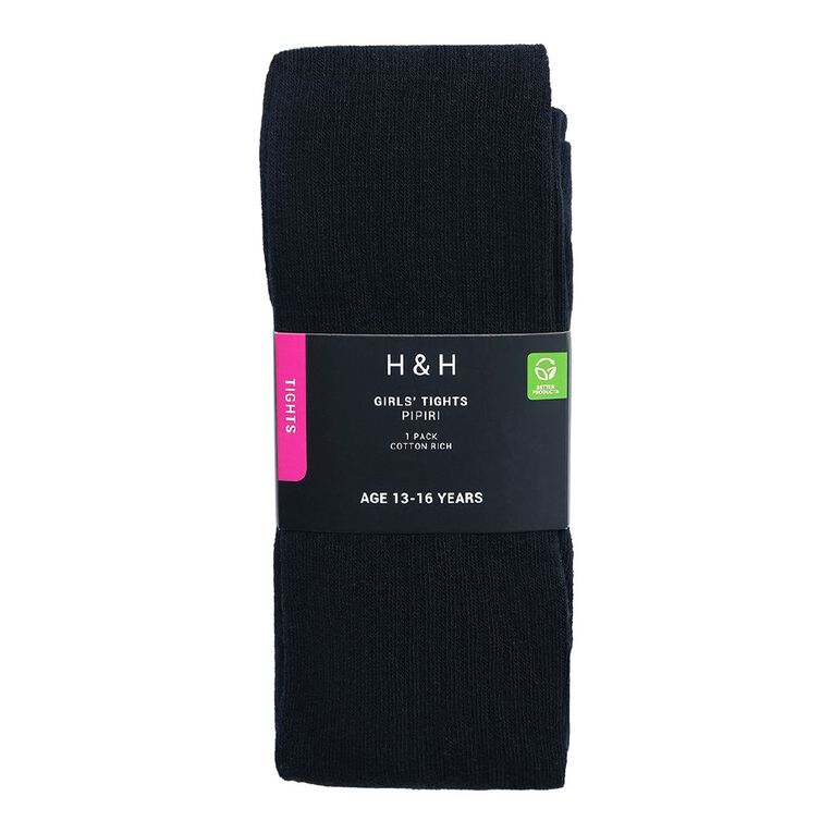 H&H Girls' Plain Tights 1 Pack, Black, hi-res