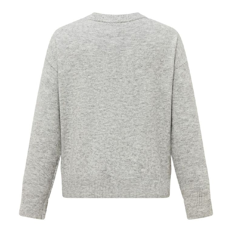 H&H Women's Oversized Crew Neck Cosy Knit Jumper, Grey Light, hi-res