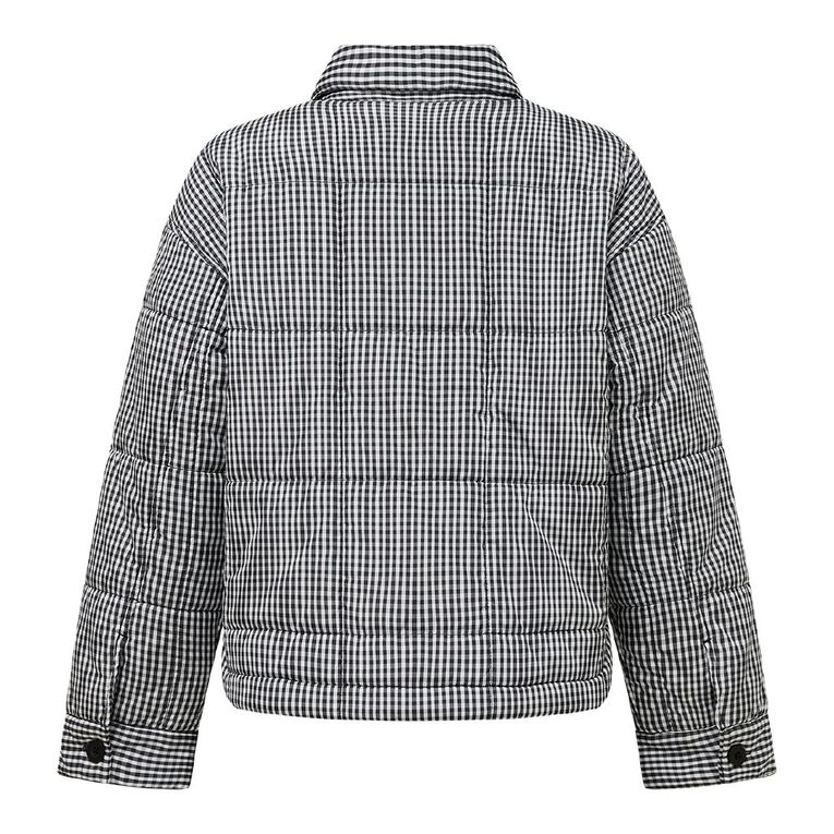 H&H Women's Gingham Quilt Jacket, Black/White, hi-res