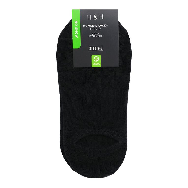 H&H Women's Sneaker No Show Sock 3 Pack, Black, hi-res