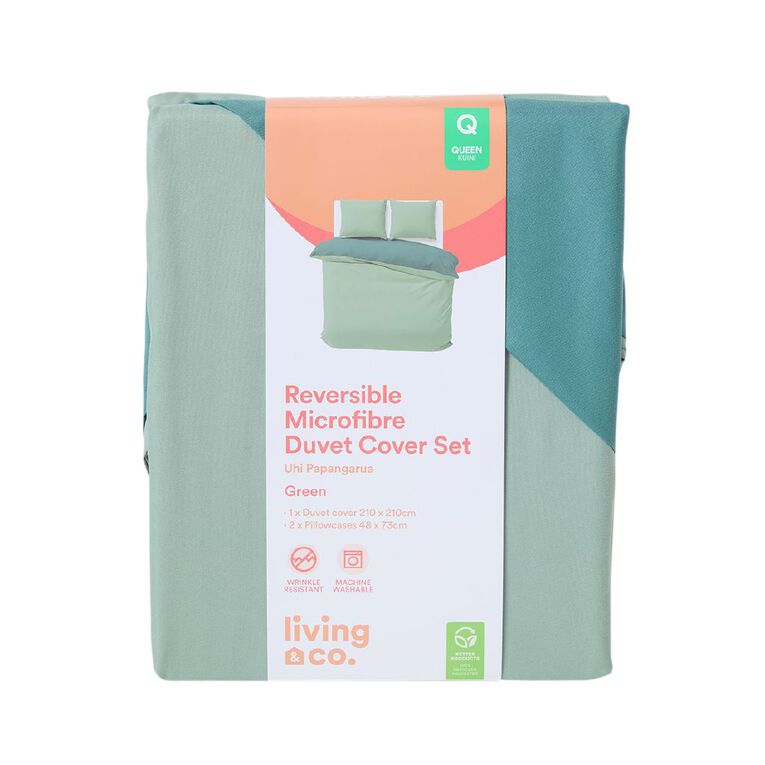 Living & Co Duvet Cover Set Microfibre Reversible Green Queen, , hi-res