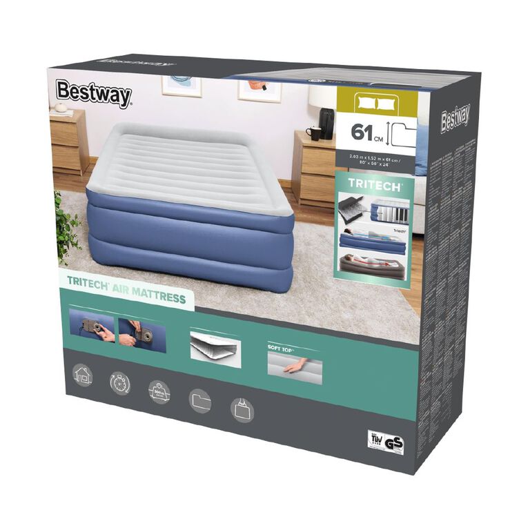 Bestway Tritech Air Mattress With Buit in Dual Air Pump Queen Queen, , hi-res