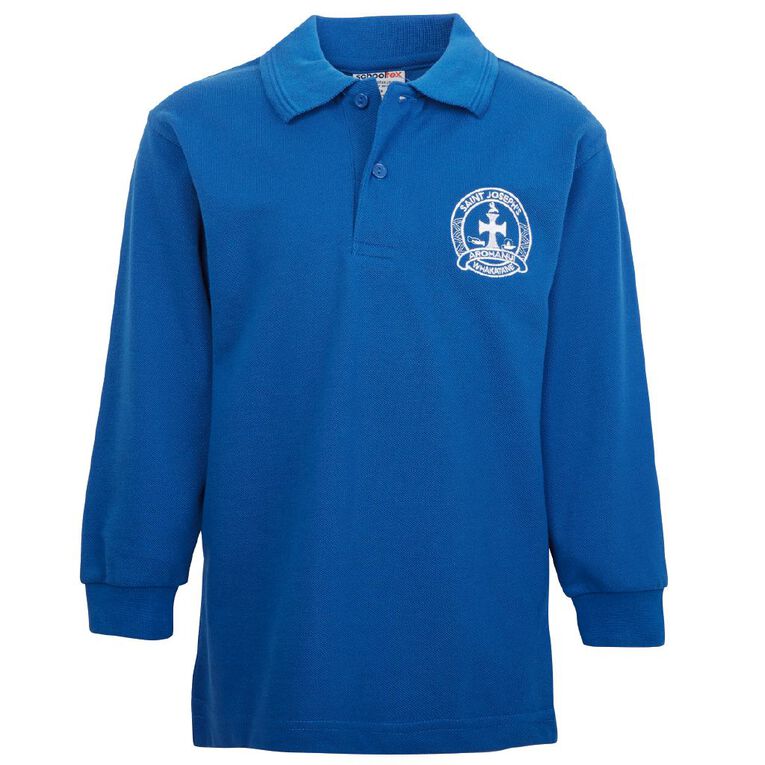 Schooltex St Joseph's Whakatane Long Sleeve Polo with Embroidery, Royal, hi-res