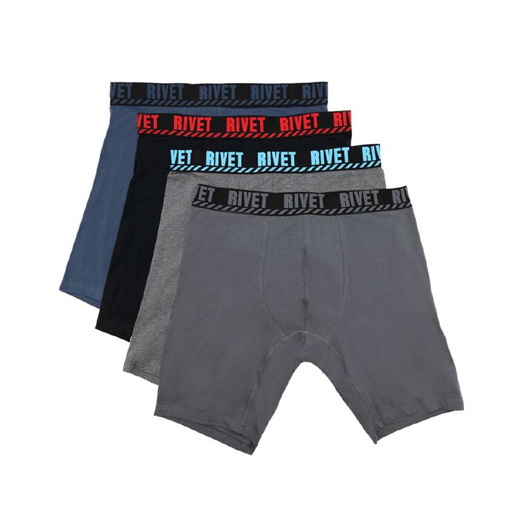 Rivet Men's Long Leg Trunks 4 Pack, Black/Blue, hi-res