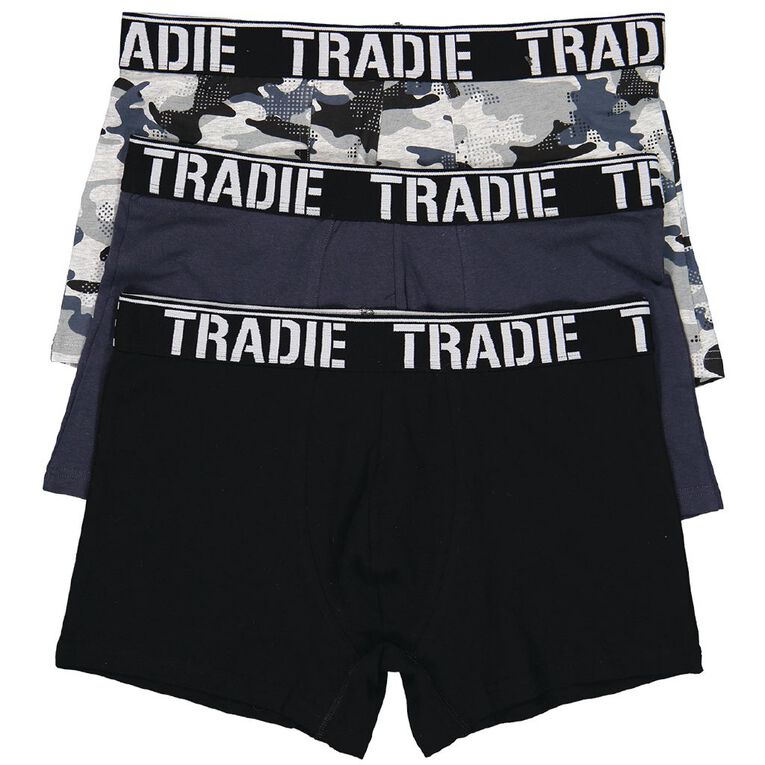 Tradie Men's Trunks 3 Pack, Black/Grey, hi-res