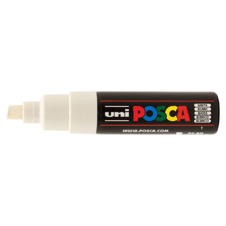 Uni Posca Marker 8.0mm Chisel White, , hi-res