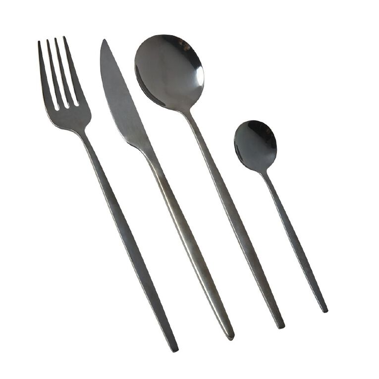 Living & Co Cutlery Set Slim Black 16 Piece, , hi-res