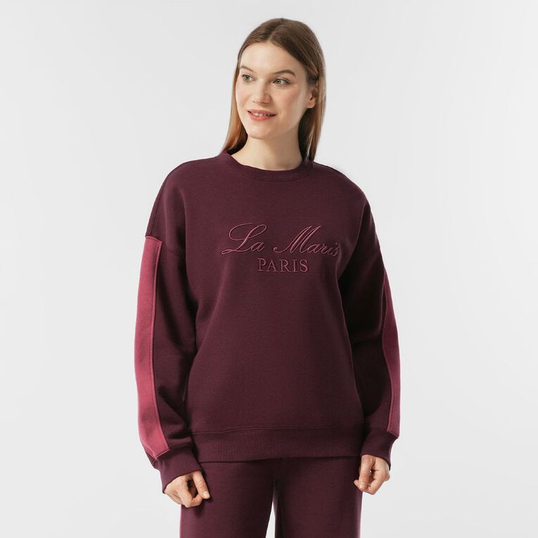 H&H Women's Wide Stripe Crew, Red Dark, hi-res
