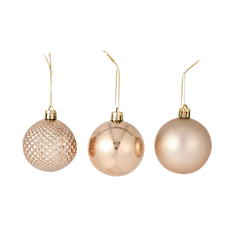 Wonderland Christmas Baubles 6cm Champagne Gold 10 Pack, , hi-res