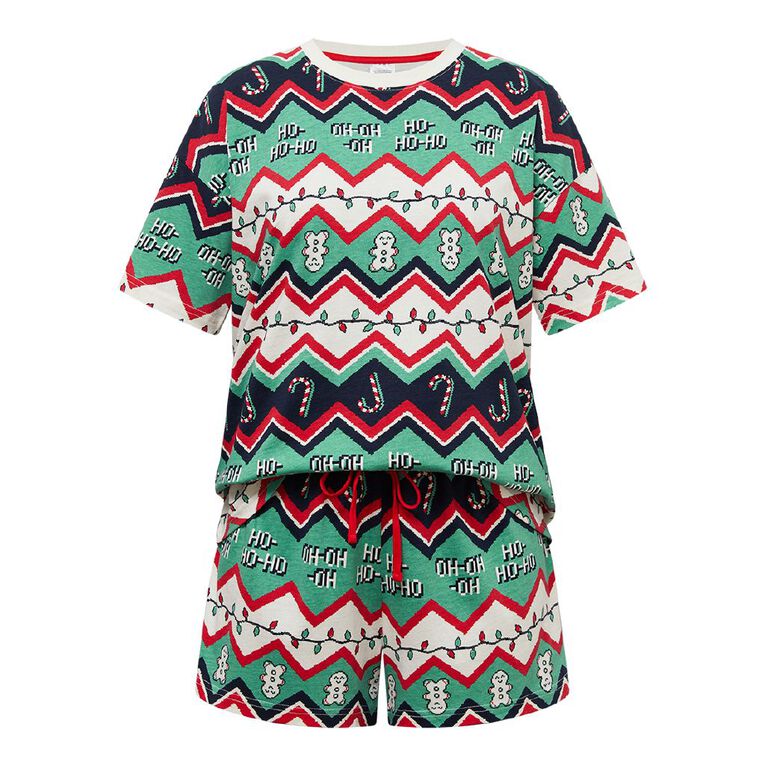 H&H Women's Christmas Tee and Short Pyjama Set, Green Mid, hi-res