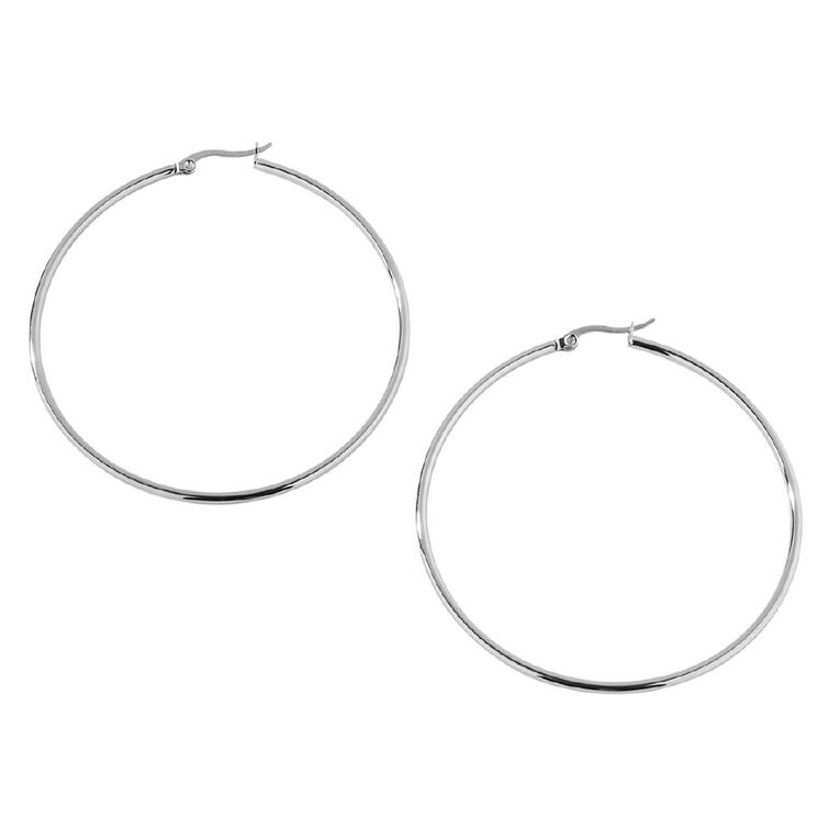 Stainless Steel Thin Hoop Earrings 60mm Stainless Steel The Warehouse
