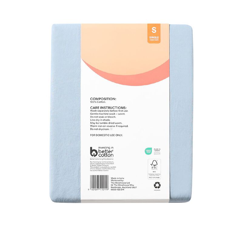 Living & Co 100% Washed Cotton Sheet Set Denim Single, Denim, hi-res