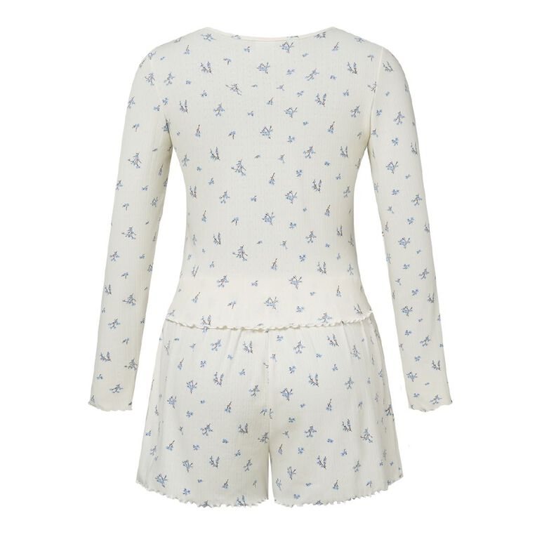 H&H Women's Pointelle Top and Short Pyjama Set, Cream, hi-res