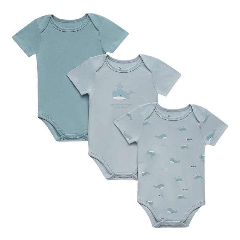 Young Original Babies' Short Sleeve Printed Bodysuit 3 Pack, Blue Light, hi-res