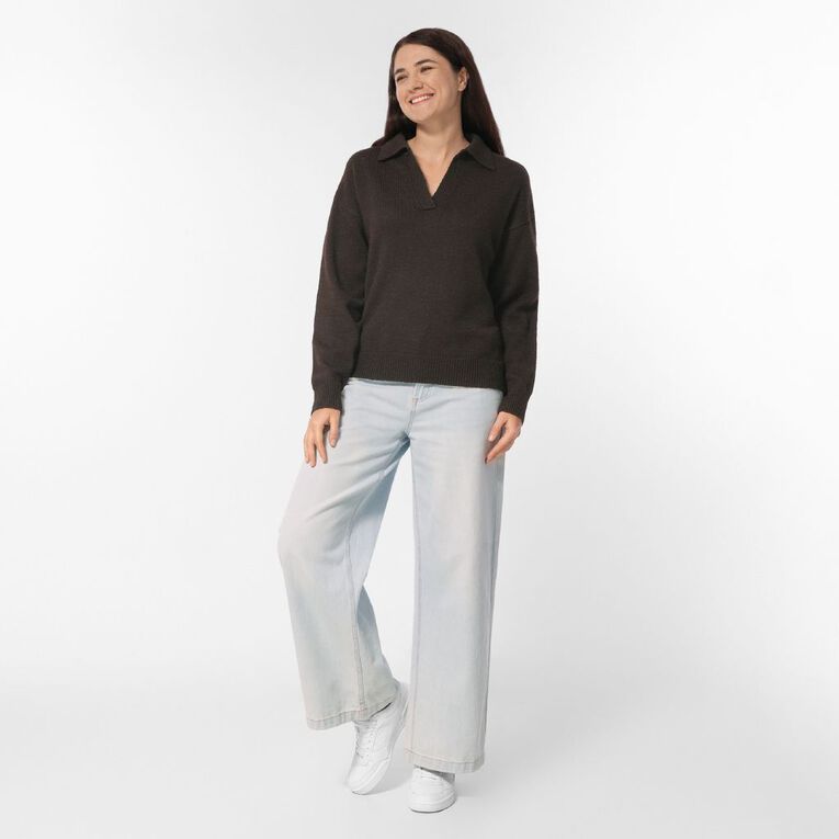 H&H Women's Collared Jumper, Brown Dark, hi-res