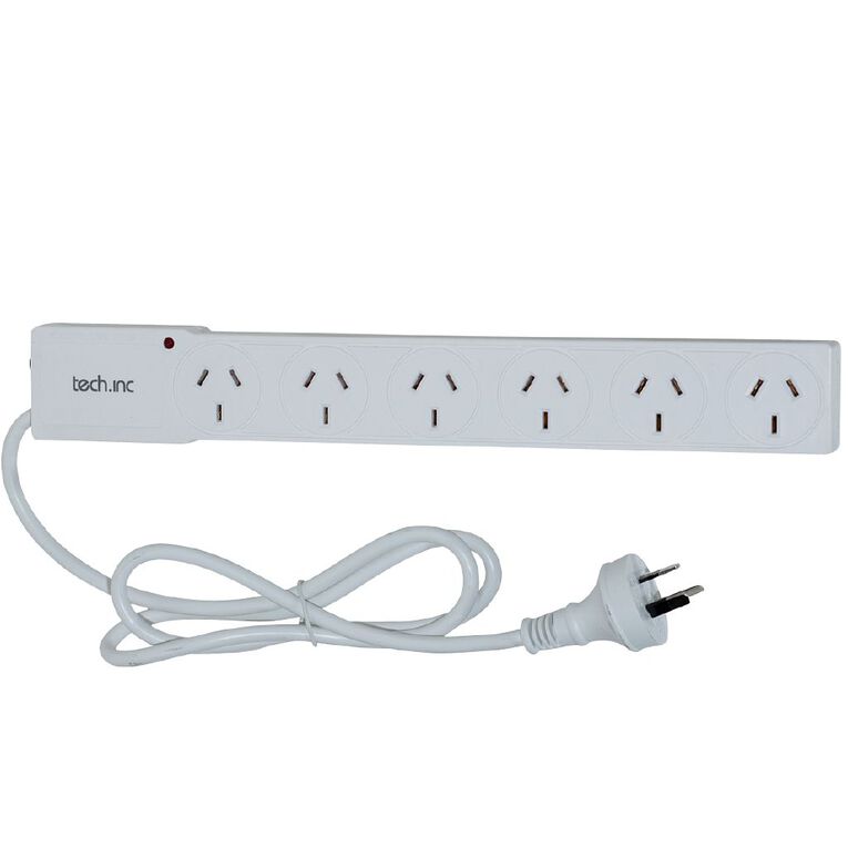 Tech.Inc 6 Way Powerboard with Surge Protection, , hi-res