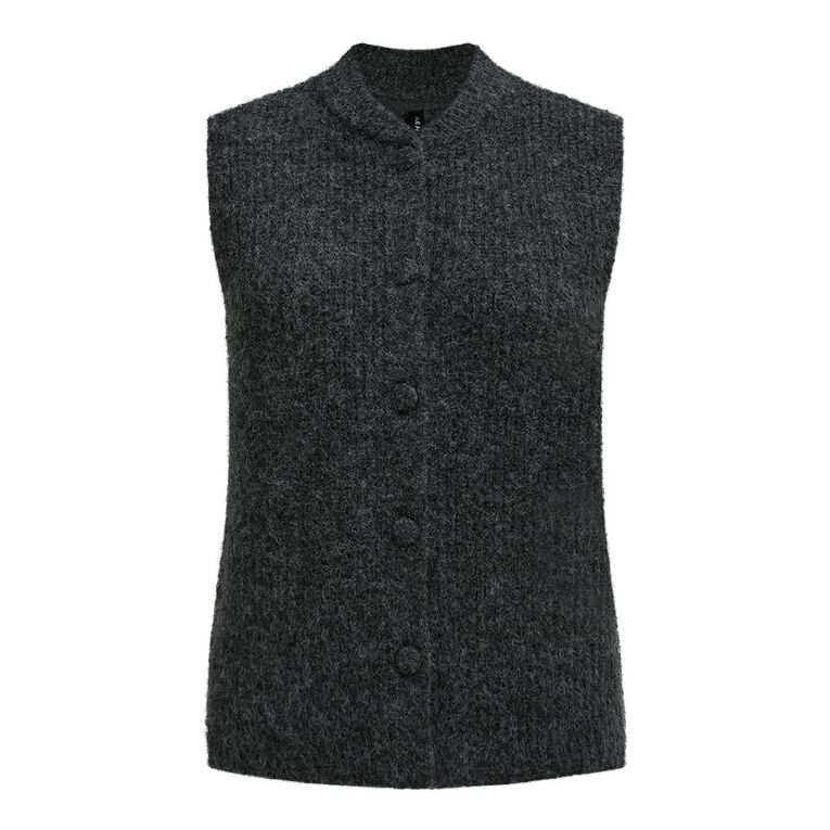 H&H Women's Sleeveless Boucle Knitted Vest, Charcoal/Marle, hi-res