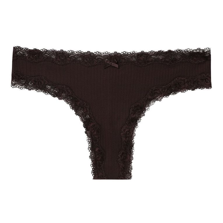 H&H Women's Rib And Lace G-strings 3 Pack, Black, hi-res