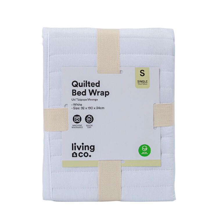 Living & Co Valance Quilted Bed Wrap White Single, , hi-res
