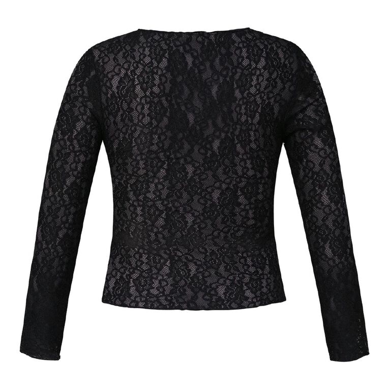 BRDRLESS Lexi Lace Long Sleeve Top, Black, hi-res