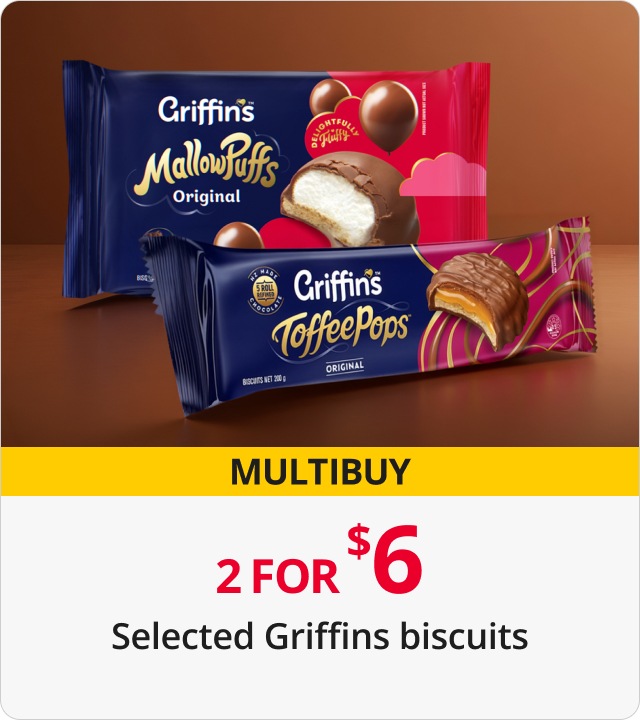 2 FOR $6 Selected Griffins biscuits