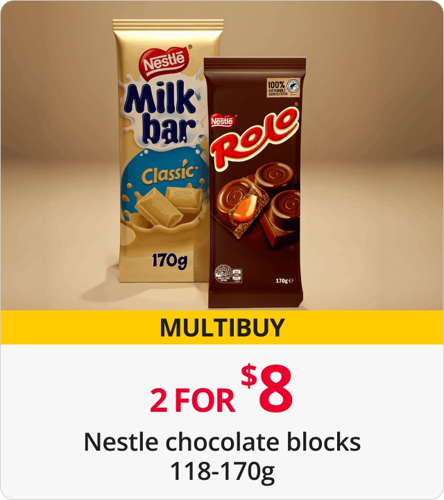 2 FOR $8 Nestle chocolate blocks 118-170g