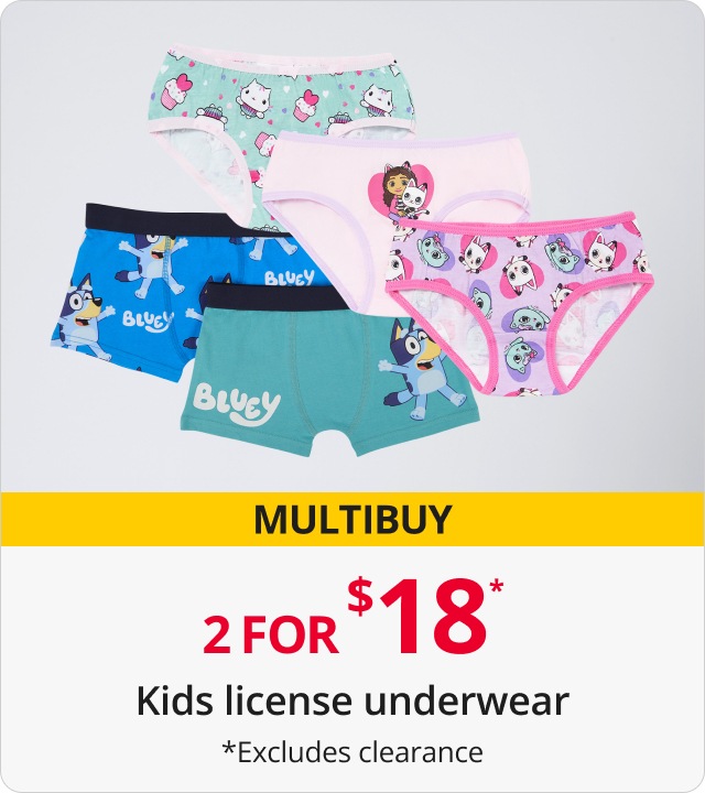 Kids’ licence underwear 2 for $18