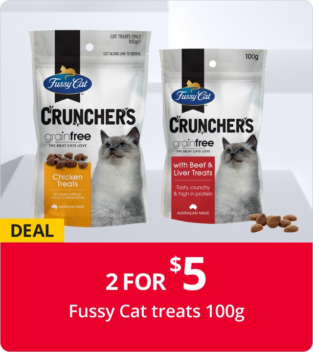 2 for $5 Fussy Cat Crunchers treats