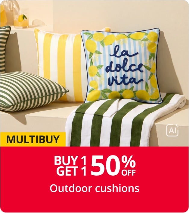 Buy 1 get 1 50% off outdoor cushions & beach towels