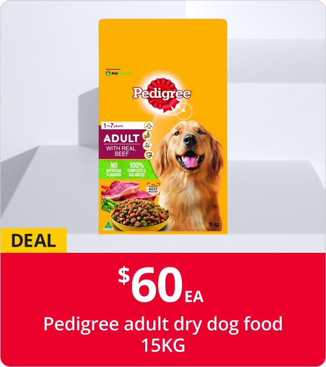 $60 Pedigree adult dry dog food 15KG