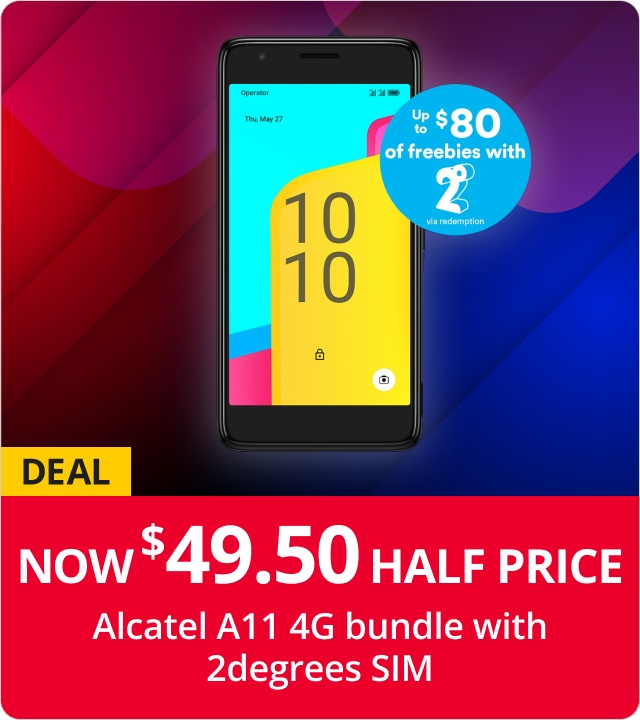 Alcatel A11 4G bundle with 2degrees SIM Now $49.50 HALF PRICE