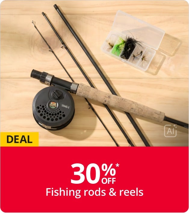 30% off fishing rods & reels