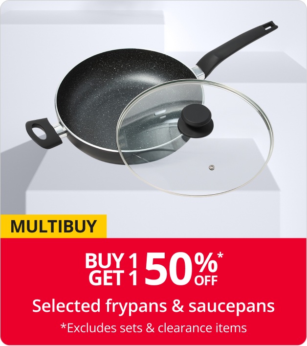 Buy 1 get 1 50% selected frypans & saucepans