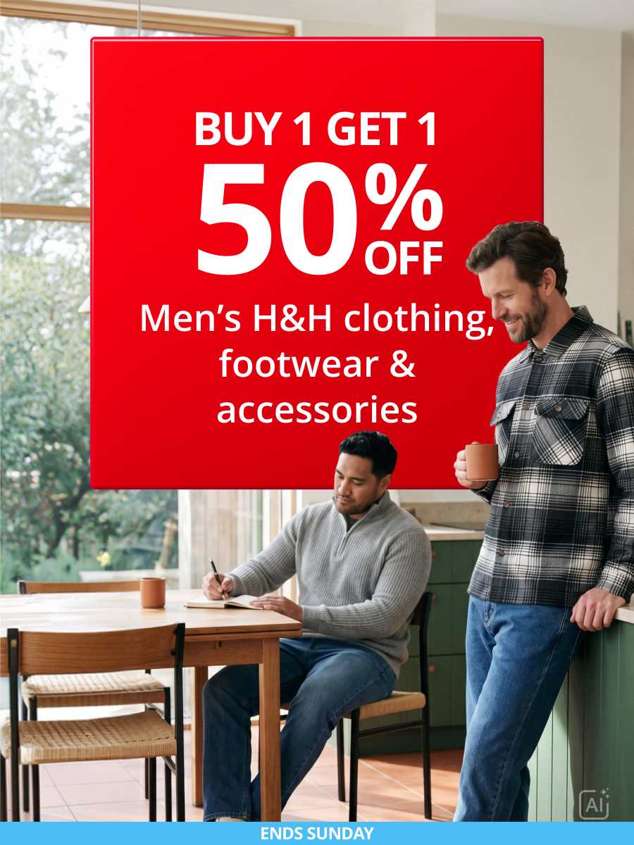 Buy 1 get 1 50% off Mens H&H clothing