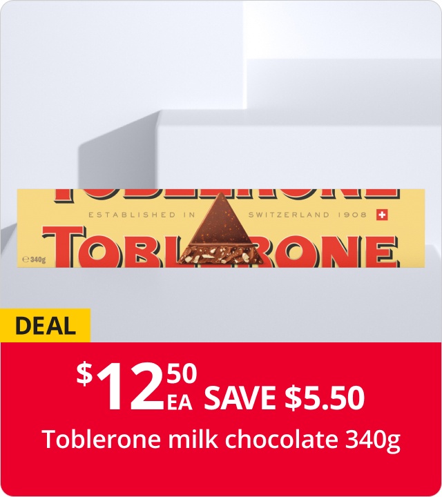 12.50 EA SAVE $5.50 Toblerone milk chocolate