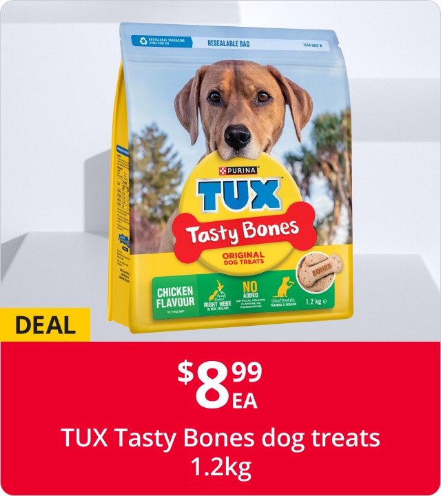 8.99 EA TUX Tasty Bones dog treats 1.2kg